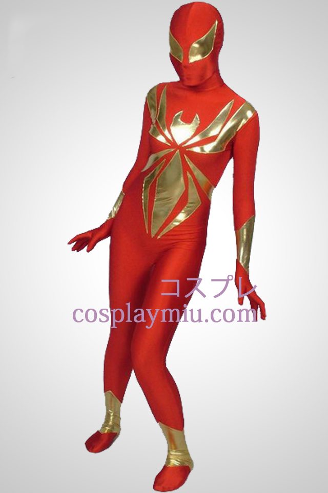 Red Lycra ja kiiltävä Metallic koota Superhero Zentai Suit