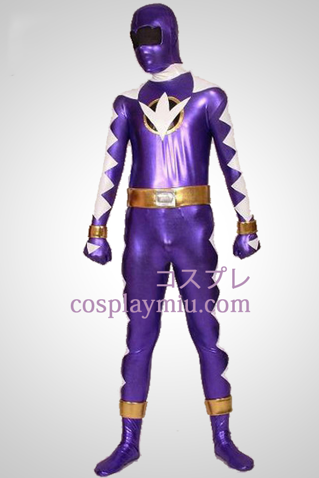 Dino Thunder Purple Ranger Lycra ja kiiltävä metallinen Zentai Suit