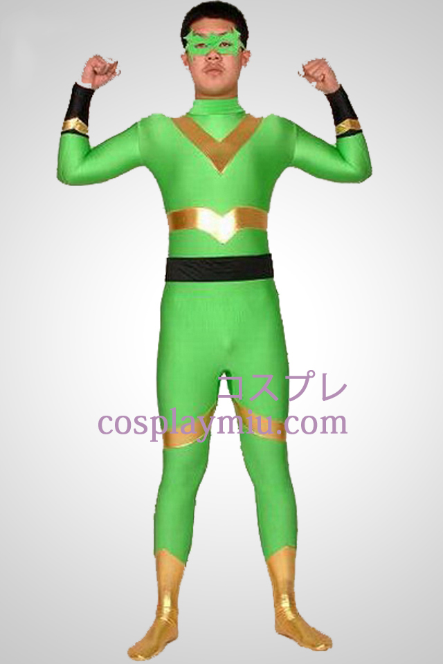 Vihreä ja kulta Lycra Spandex Superhero Zentai