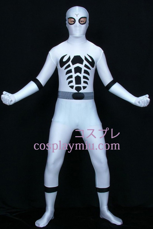 Valkoinen ja musta Scorpion Pattern Lycra Superhero Zentai Suit