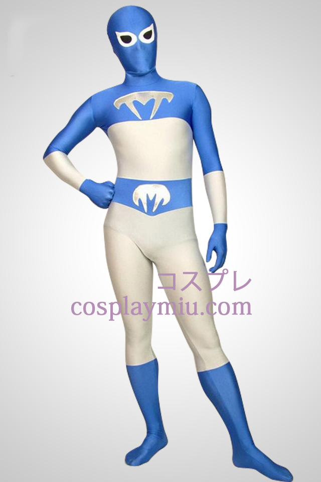 Valkoinen ja sininen Lycra Full Body Superhero Zentai Suit