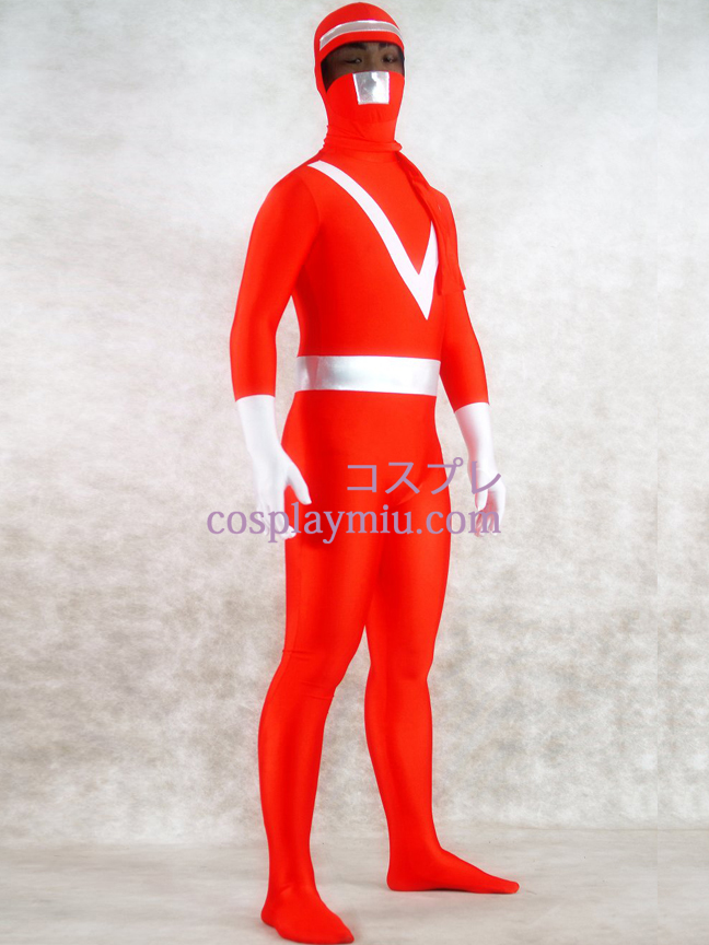 Red Lycra Spandex ja Sliver Shiny Metallic Zentai Suit