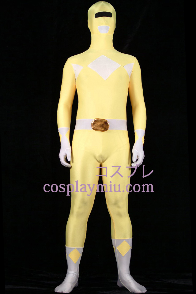 Keltainen ja valkoinen Lycra Spandex Unisex Zentai Suit