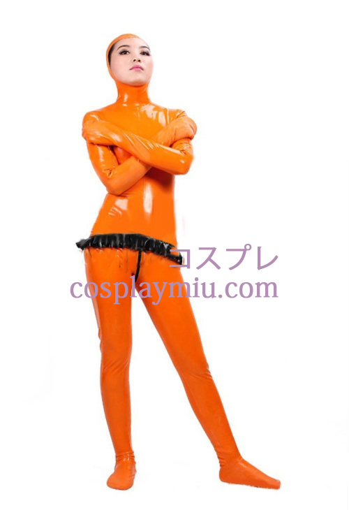 Orange Full Body Katettu Latex catsuit Open Face