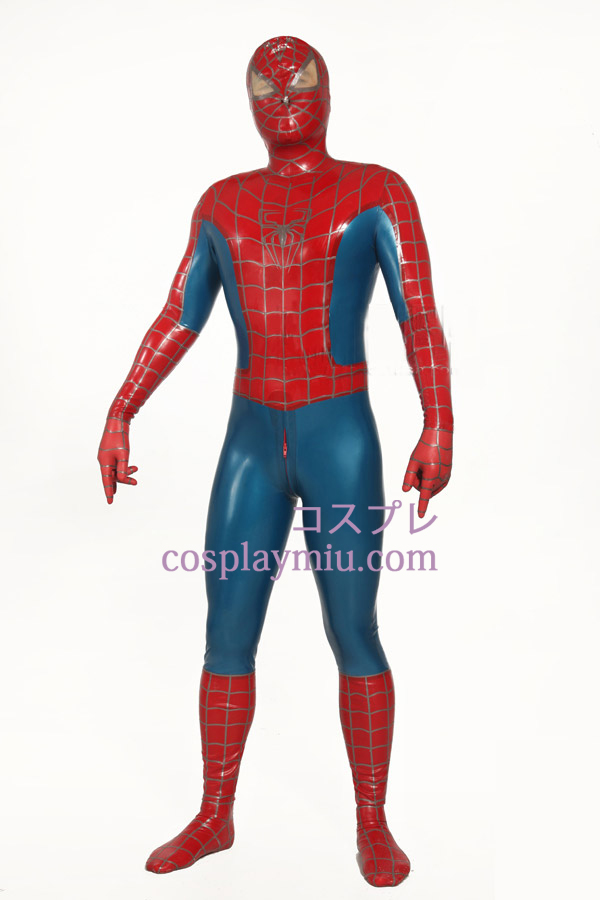 Punainen ja sininen raidallinen Spiderman Superhero Zentai Suit