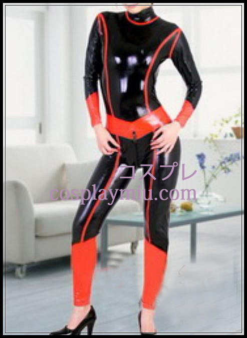 Musta ja punainen Full Body Katettu Latex Costume