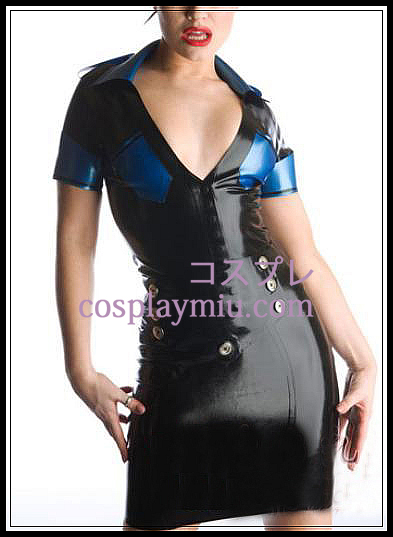 Musta ja sininen syvä V-kaula Latex Costume