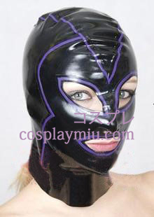 Kiiltävä musta Nainen Cosplay vuorattu Latex Maski Avaa silmät ja suu