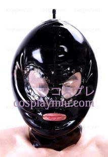 Shiny Black kaksi kerrosta Latex Mask Transparent Silmät ja suu auki