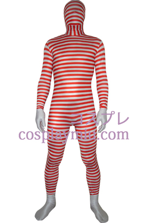Punainen valkoinen raidallinen Spandex Lycra Zentai Suit