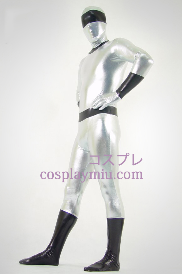 Hopea ja musta Shiny Metallic Zentai Suit