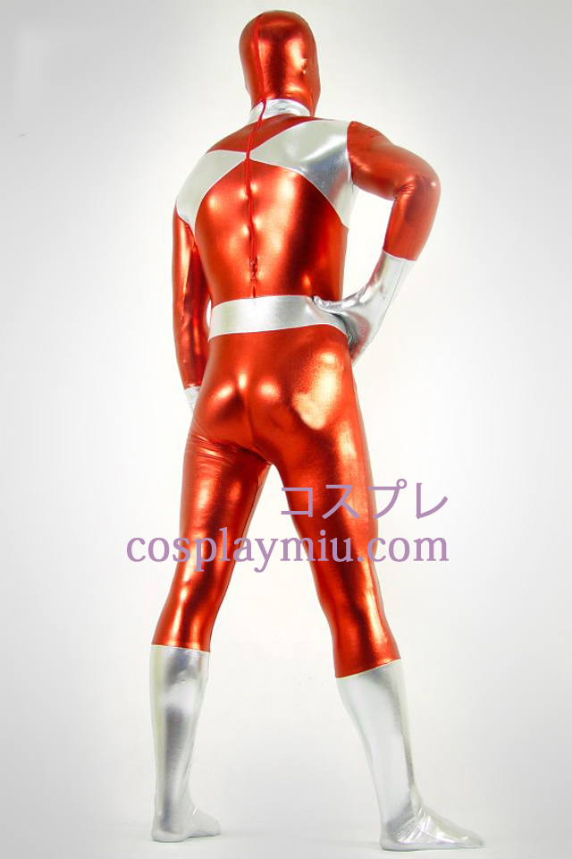 Hopea ja punainen kiiltävä metallinen Zentai Suit