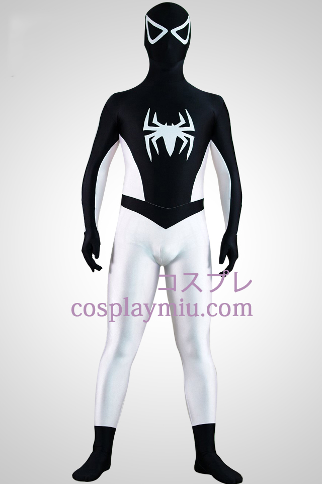 Puoliksi valkoinen puoli musta Spiderman Superhero Zentai Suit