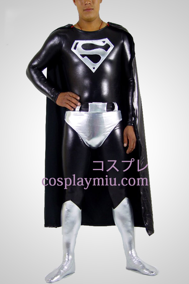 Musta ja hopea Superman Shiny Metallic Superhero Zentai
