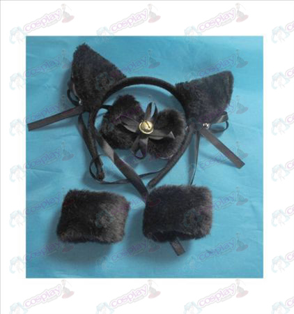 Kiinteä bell musta kissa korvat + solmio + Elastinen rannerengas