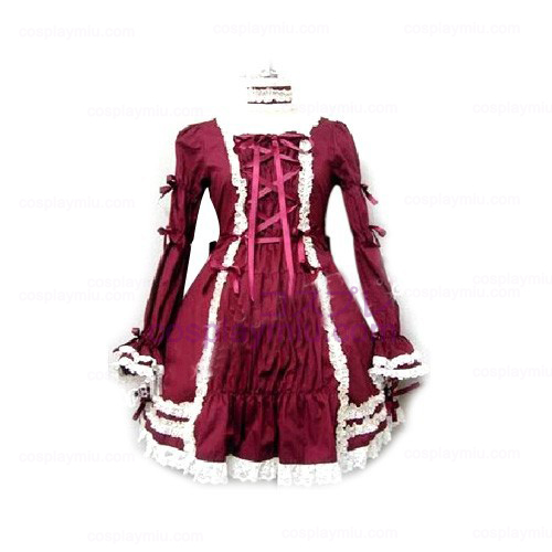 Tyylikäs Burgundy pitkähihainen mekko Lolita Cosplay pukuja