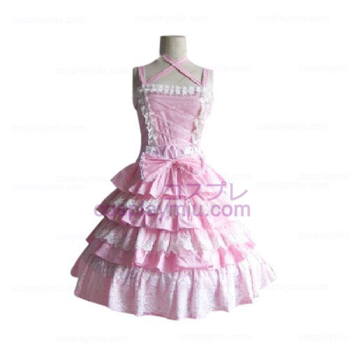 Upea porrastus röyhelöt vaaleanpunainen mekko Lolita Cosplay pukuja