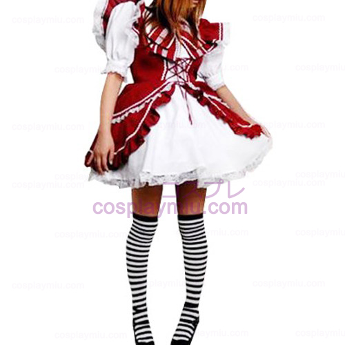 Red And White Lace Trimmattu Lolita Cosplay Dress