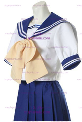 Sininen ja valkoinen lyhythihainen Sailor koulupuku