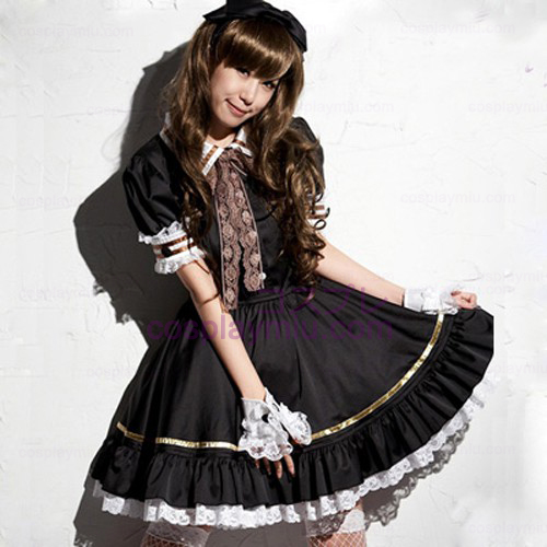 Musta Lovely Lolita Maid Outfit Minihame Cosplay Puvut