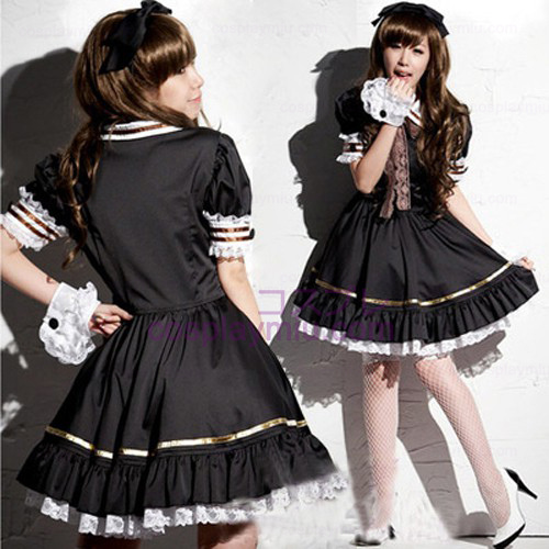 Musta Lovely Lolita Maid Outfit Minihame Cosplay Puvut