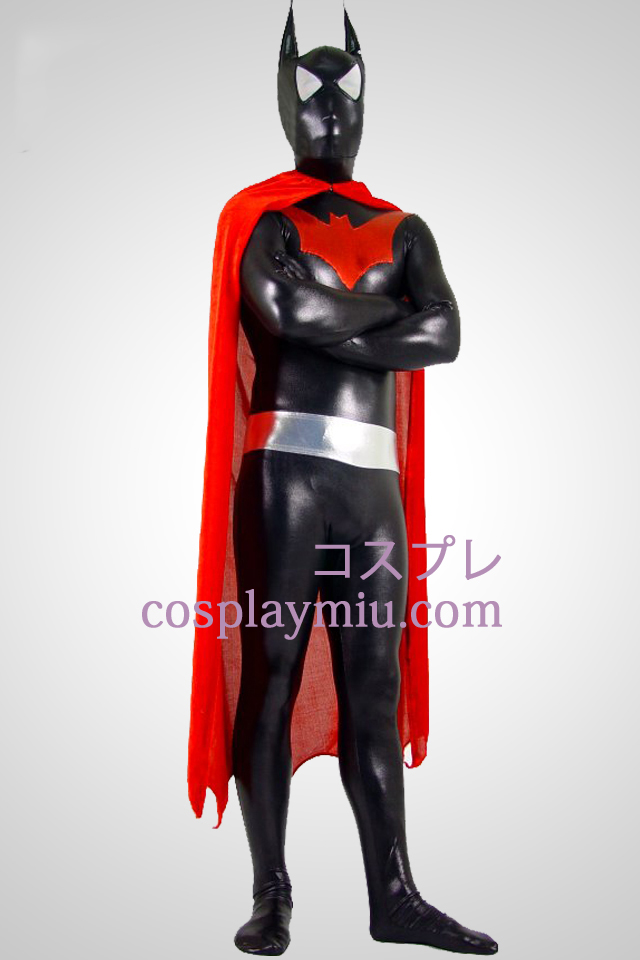 Shiny Metallic Batman Zentai puku punainen viitta