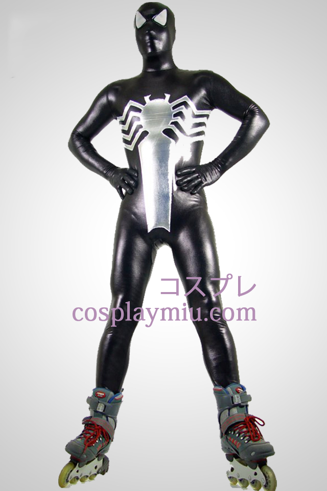 Musta ja hopea Spiderman Shiny Metallic Superhero Zentai Suit