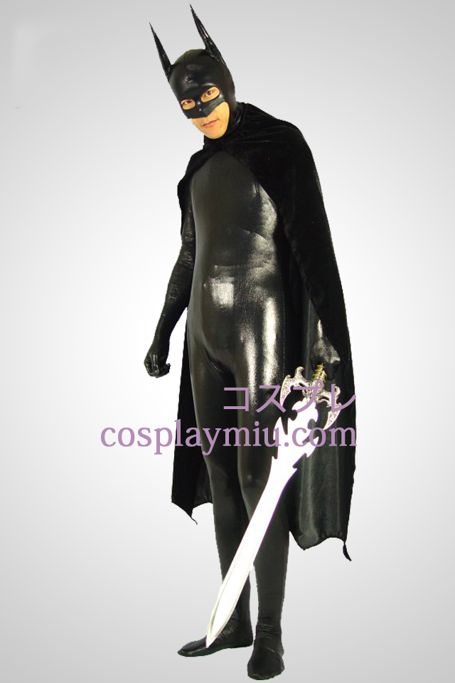 Musta Batman Shiny Metallic Superhero Zentai Suit