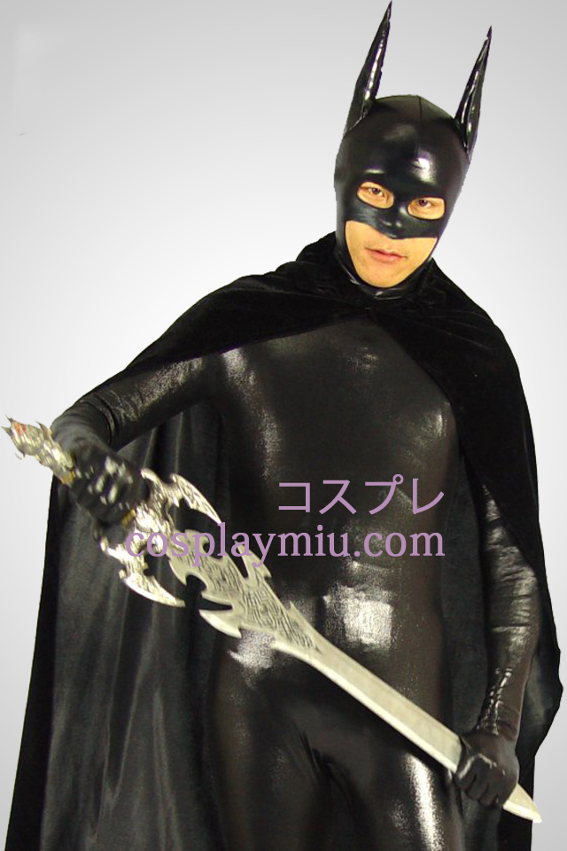 Musta Batman Shiny Metallic Superhero Zentai Suit