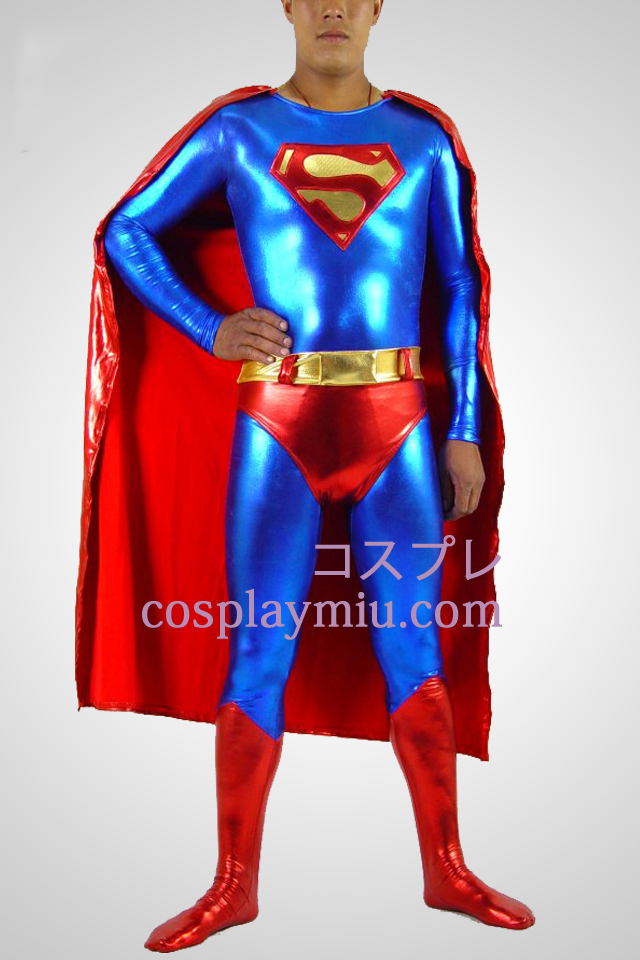 Sininen ja punainen Superman Shiny Metallic Superhero Catsuit