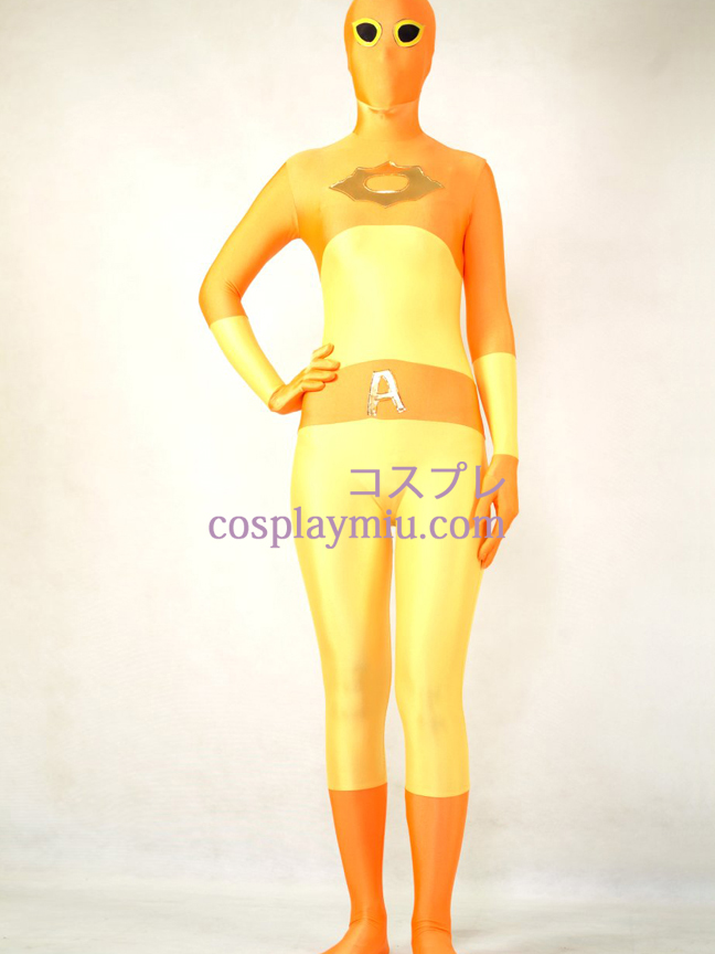 Keltainen ja oranssi Lycra Spandex Zentai Suit