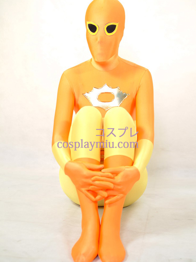 Keltainen ja oranssi Lycra Spandex Zentai Suit