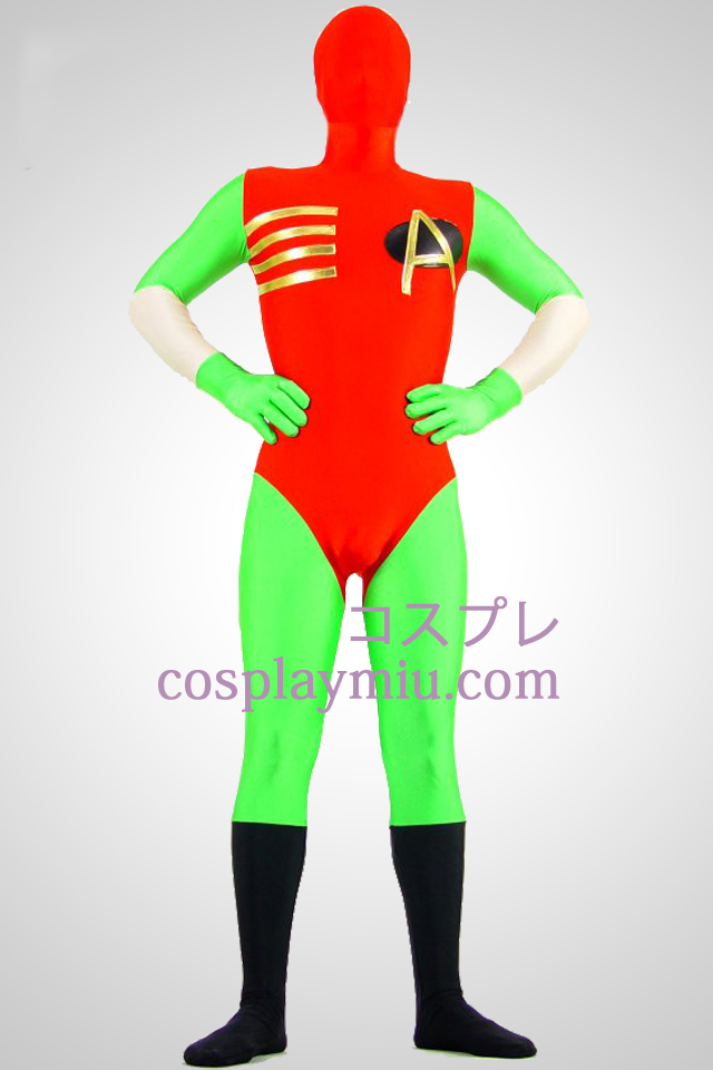Vihreä ja punainen Lycra Spandex Zentai Suit