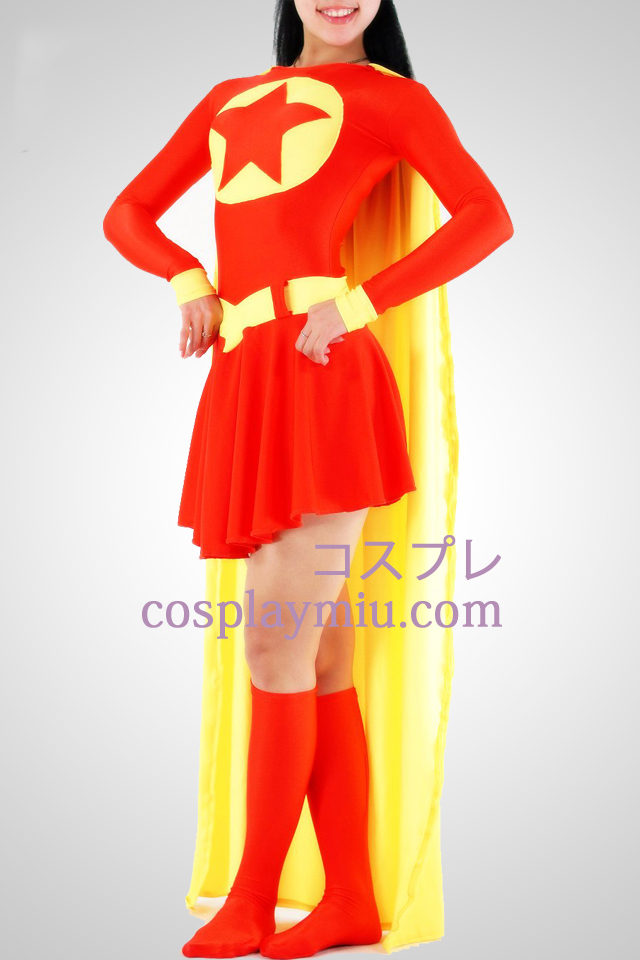 Punainen ja keltainen Super Woman Lycra Superhero Catsuit