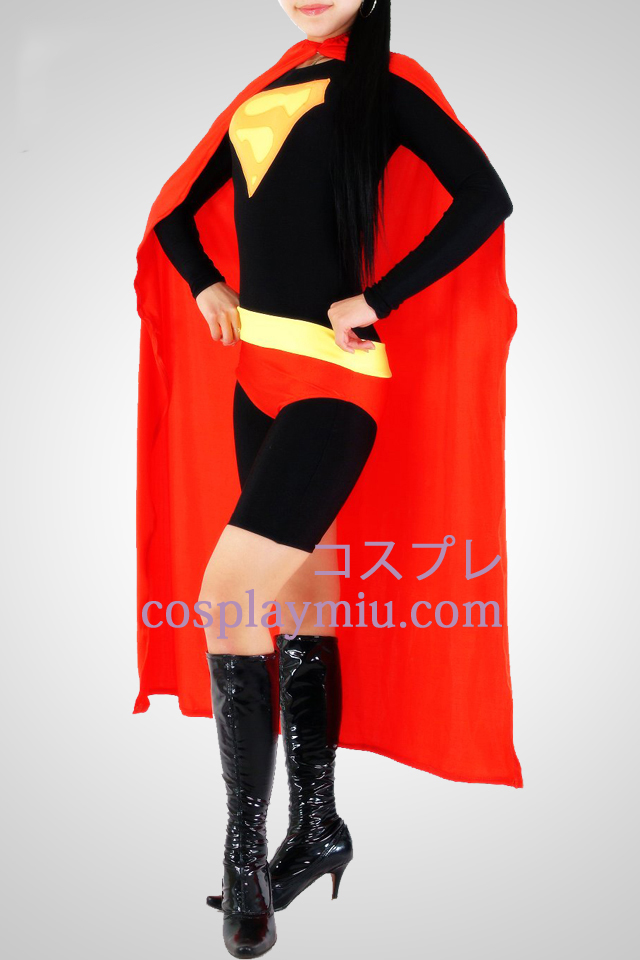 Punainen ja musta Super Woman Lycra Spandex Catsuit