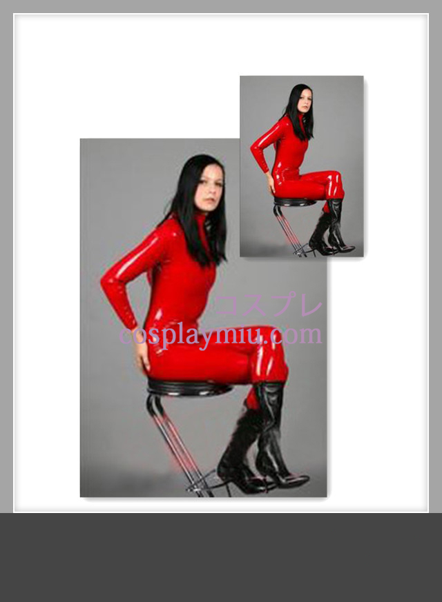 Red Full Body Katettu Pitkähihaiset Nainen Latex Costume