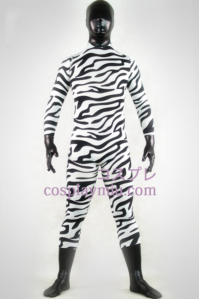 Shiny Metallic valkoinen ja musta Zebra Zentai Suit
