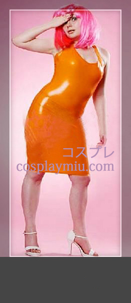 Oranssi hihaton Nainen latex mekko