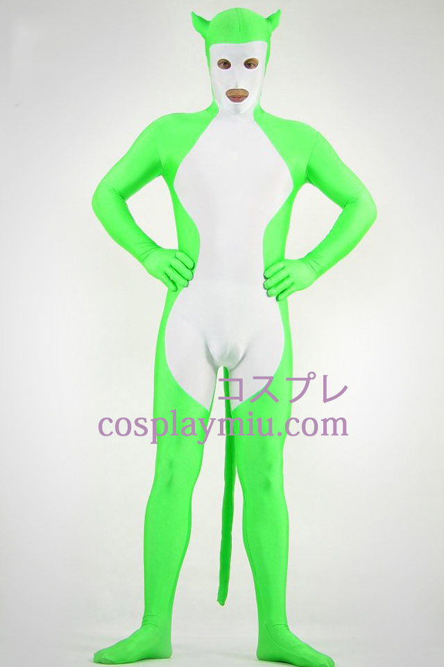 Vihreä ja valkoinen Shiny Metallic Zentai Suit