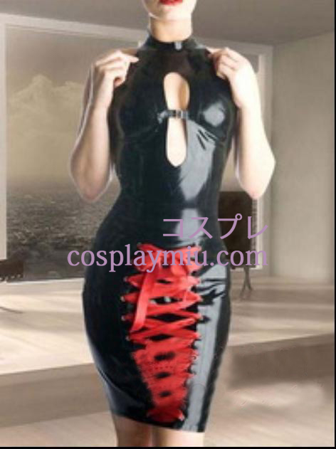 Seksikäs hihaton musta ja punainen Nainen Latex Costume