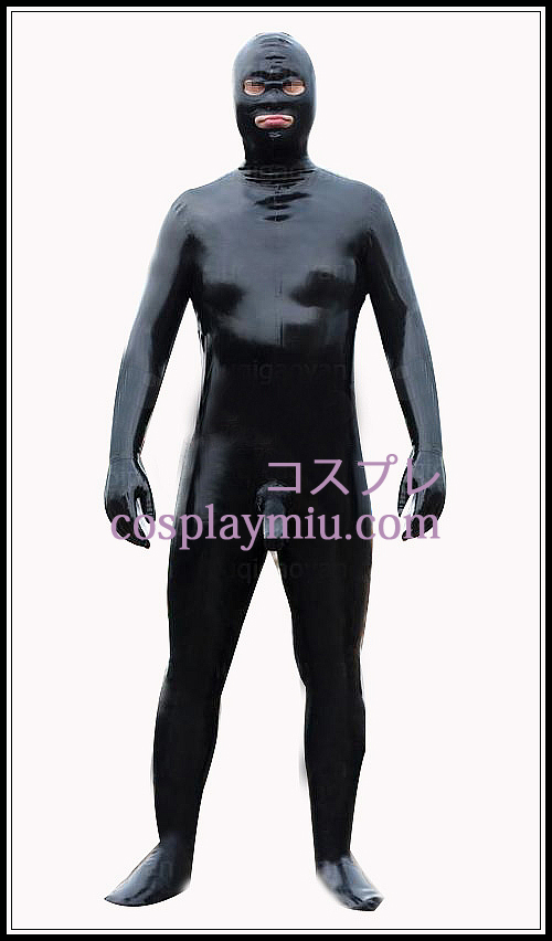 Kiiltävä musta Mies Full Body Latex Costume