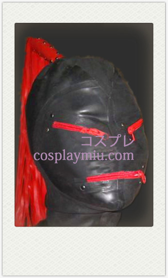 Mustaa lateksia Mask Red Wig, vetoketjullinen silmät ja suu