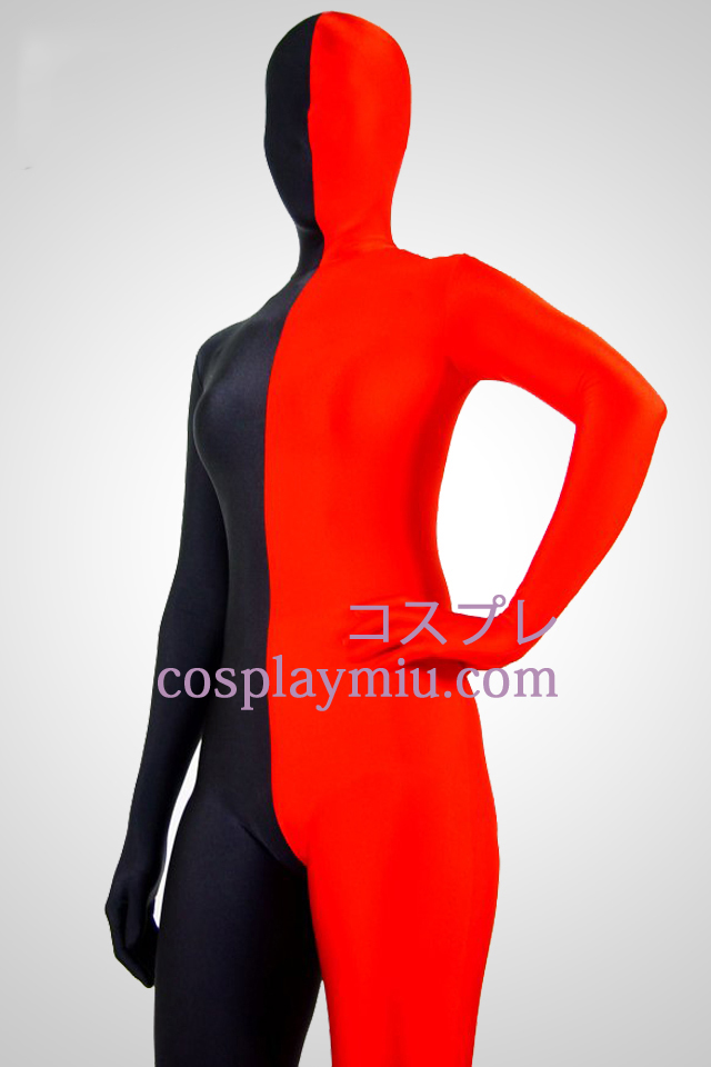 Punainen ja musta Lycra Spandex Unisex Zentai Suit