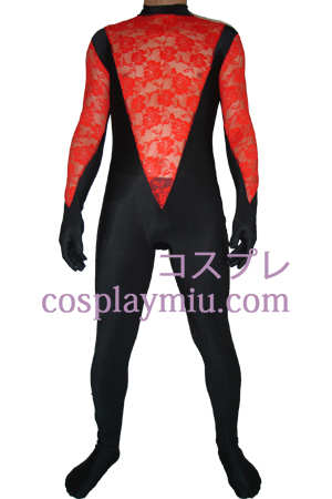 Musta Punainen Lycra Lace Zentai Suit