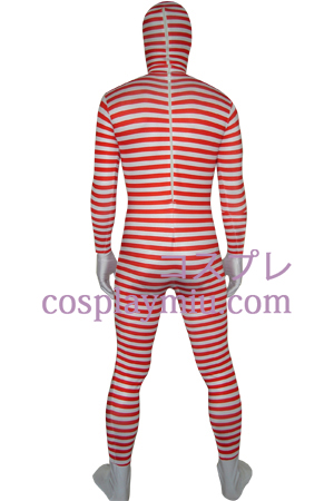 Punainen valkoinen raidallinen Spandex Lycra Zentai Suit