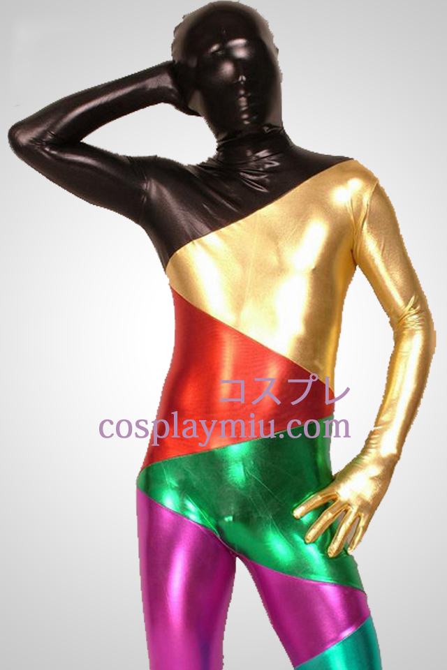 Monivärinen Shiny Metallic Piece Yhdessä Zentai Suit