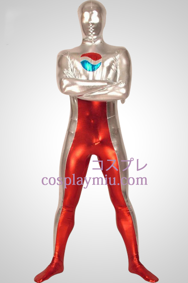 Punainen ja valkoinen Shiny Metallic Full Body Unisex Zentai Suit