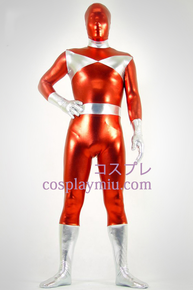 Hopea ja punainen kiiltävä metallinen Zentai Suit