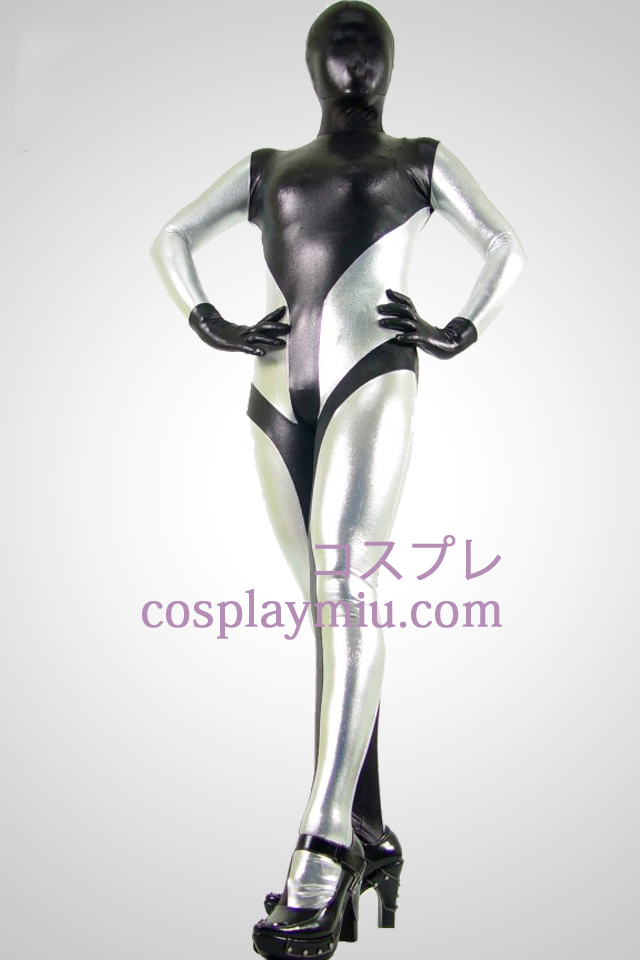 Musta ja hopea Shiny Metallic Zentai Suit