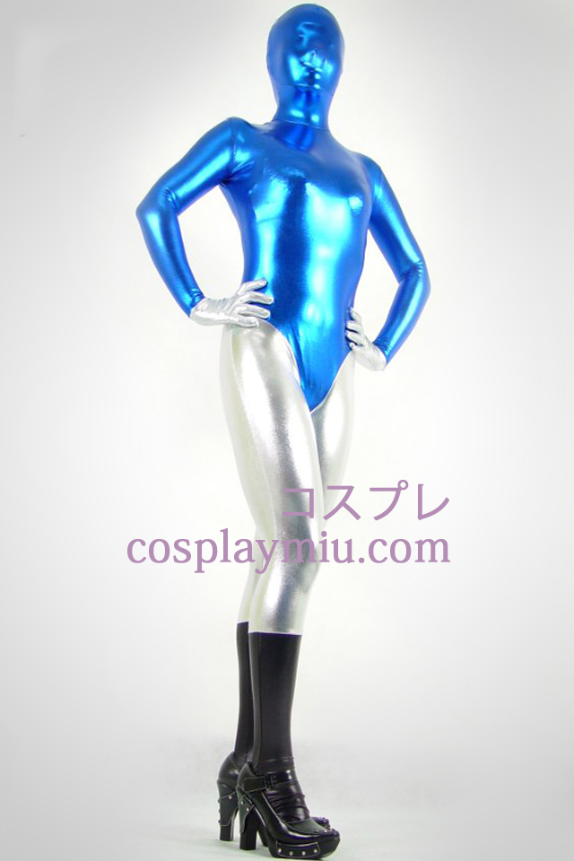 Musta sininen ja hopea Shiny Metallic Zentai Suit
